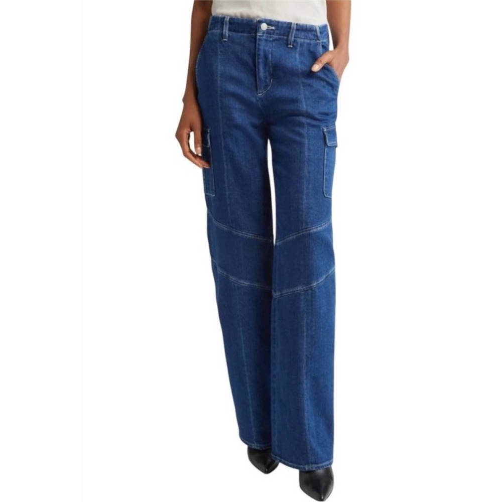 L’AGENCE Brooklyn Wide Leg Cargo Jean Barca Blue 28 High Rise Y2K Denim USA Made - Picture 2 of 15
